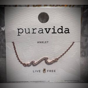 New PURA VIDA Wave Ankle Bracelet - Rose Gold Overlay Sterling Silver w/ Pave CZ
